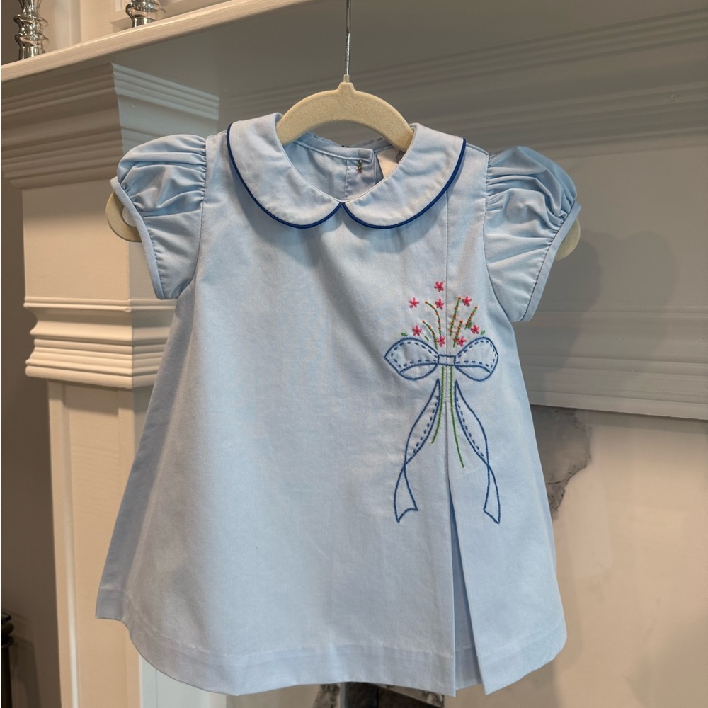 The Proper Peony Dress with Embroidered Bow, Bloomers Included, Size 18m
